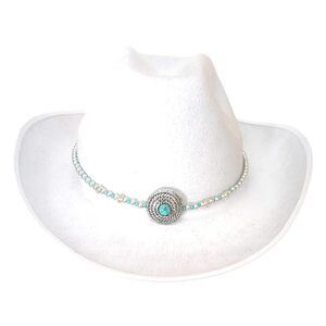 1587 Hat Band Western Turquoise Silver Rope Wheel Concho Hatband, 1.5 Inch